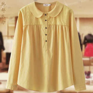 衬衫 法式 2024秋季 大码 娃娃领衬衣纯棉宽松提花打底衫 长袖 新款 女装