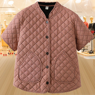 护肩背心外穿坎肩 中老年妈妈半袖 秋冬纯棉马甲女薄款 格子棉衣大码