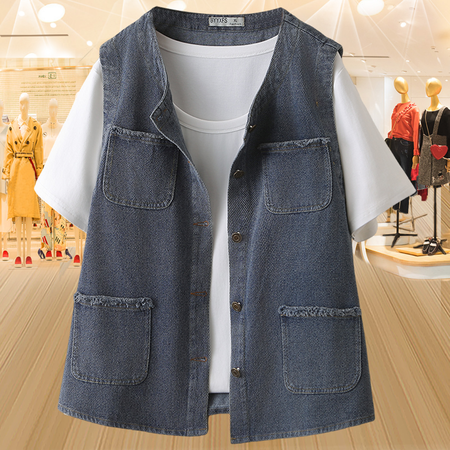 大码宽松坎肩外套中年胖妈妈马夹