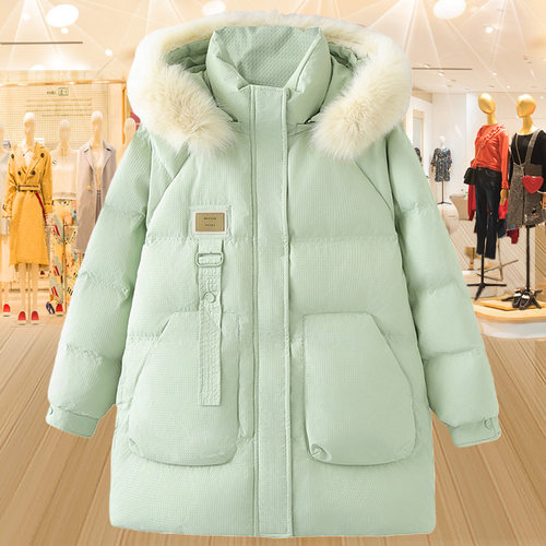 大码狐狸毛领加厚羽绒服派克服女