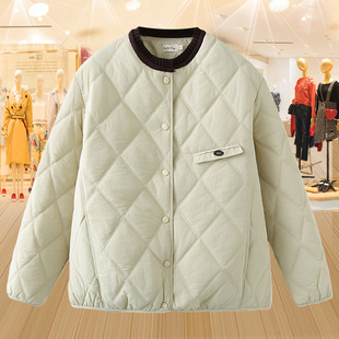 保暖棉袄棉服 中年胖妈妈装 大码 拼色菱格羽绒棉棉衣外套女秋冬新款