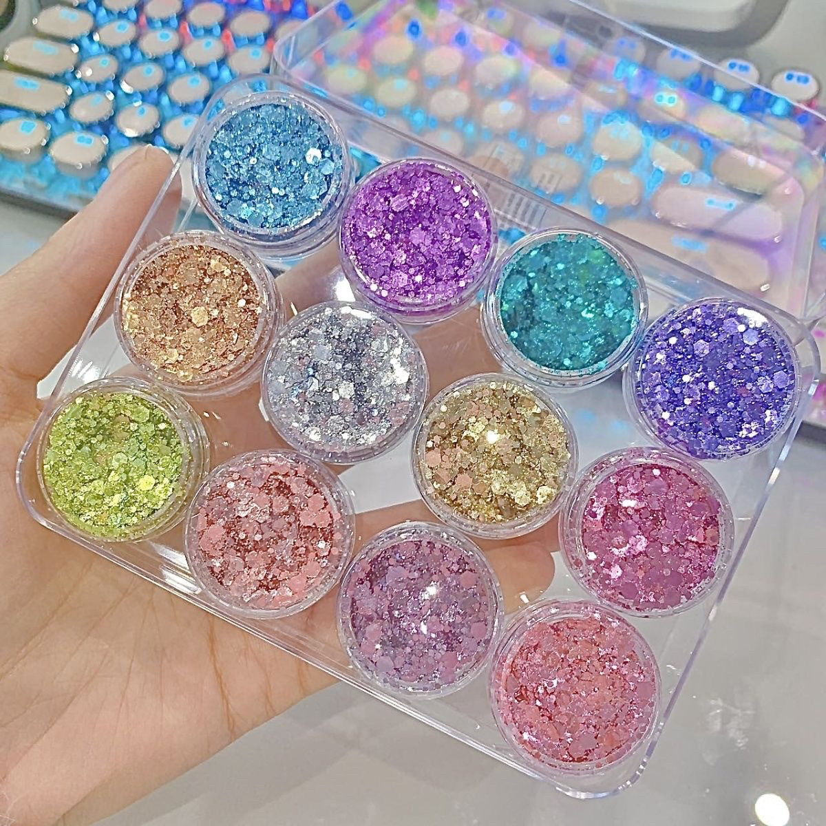 亮晶晶眼妆亮片啫喱膏眼影免胶水表演舞台六一闪粉爆闪自粘