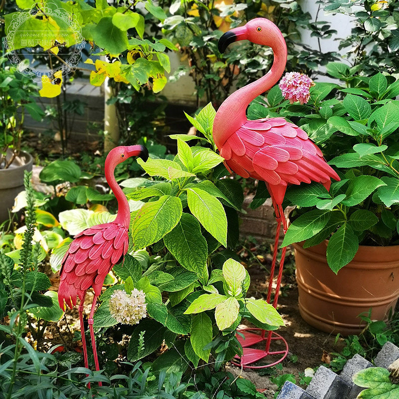 复古铁艺火烈鸟户外落地摆件阳台花园庭院欧式创意装饰品道具摆设