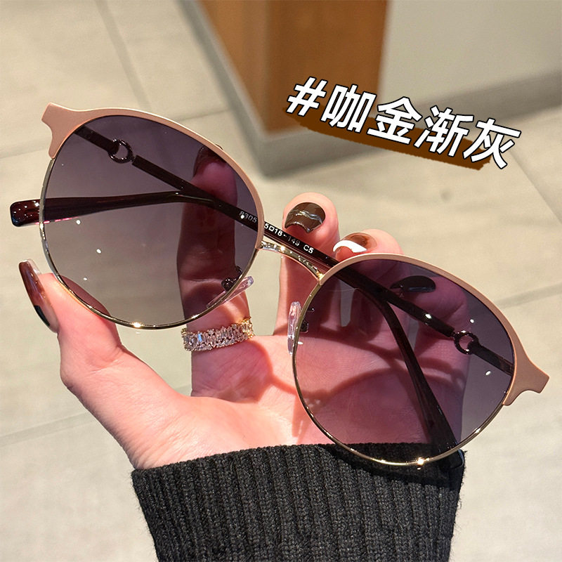 2026新款复古圆形半框偏光太阳眼镜女防紫外线高级感可配近视墨镜