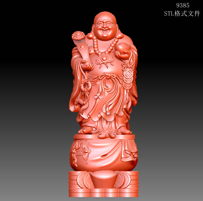9385STL元宝如意弥勒佛中式佛像3D文件圆雕图立体三维雕刻3d模型