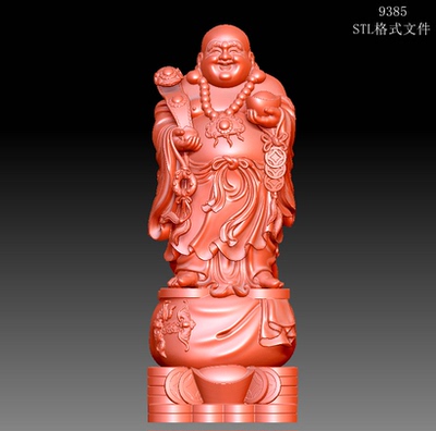 9385STL元宝如意弥勒佛中式佛像3D文件圆雕图立体三维雕刻3d模型