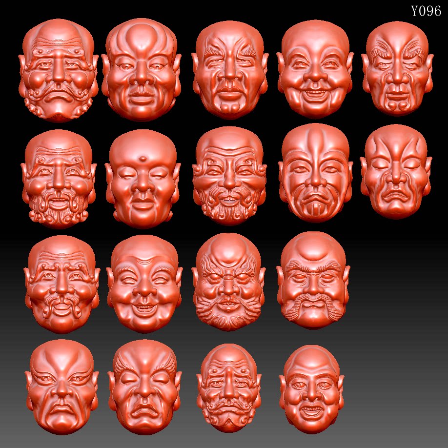 Y096须派十八罗汉双面橄榄核雕雕刻图精雕软件图电脑雕刻圆雕图