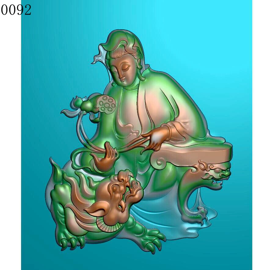 文殊0092玉雕刻图北京精雕图jdp灰度图bmp挂件素材浮雕图