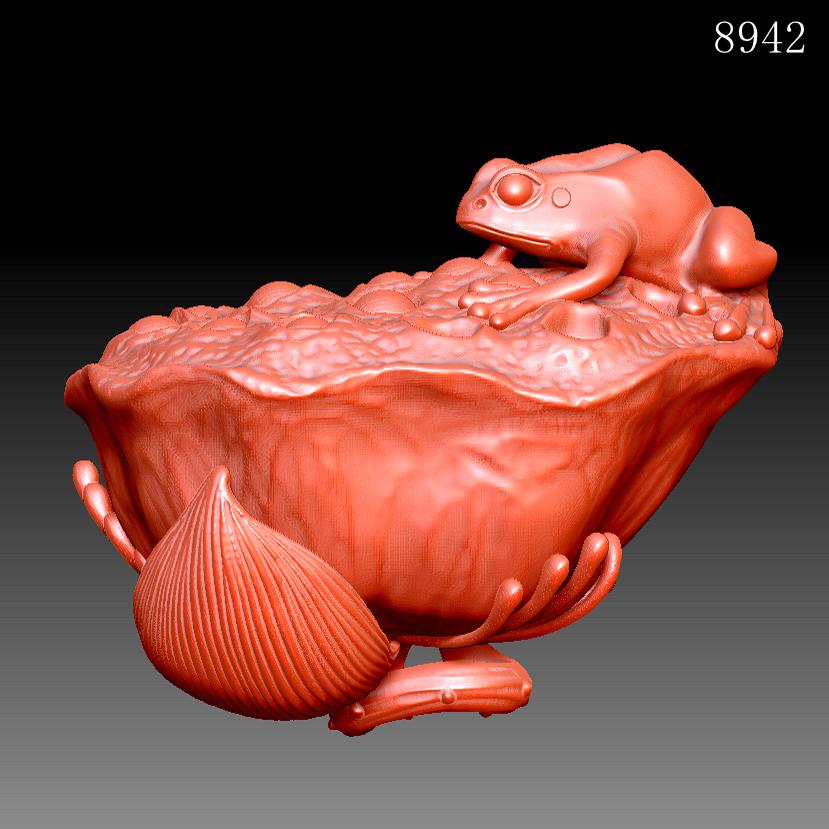 莲蓬青蛙编号8942三维立体图圆雕图stlOBJ文件3d打印精雕图