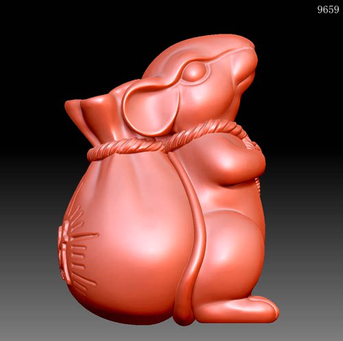 9659背钱袋老鼠圆雕图雕刻机3D打印素材STL格式模型图OBJ精雕