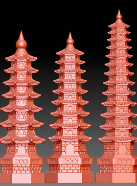 9135个文昌塔宝塔圆雕图雕刻机3D打印素材STL格式模型图OBJ精雕