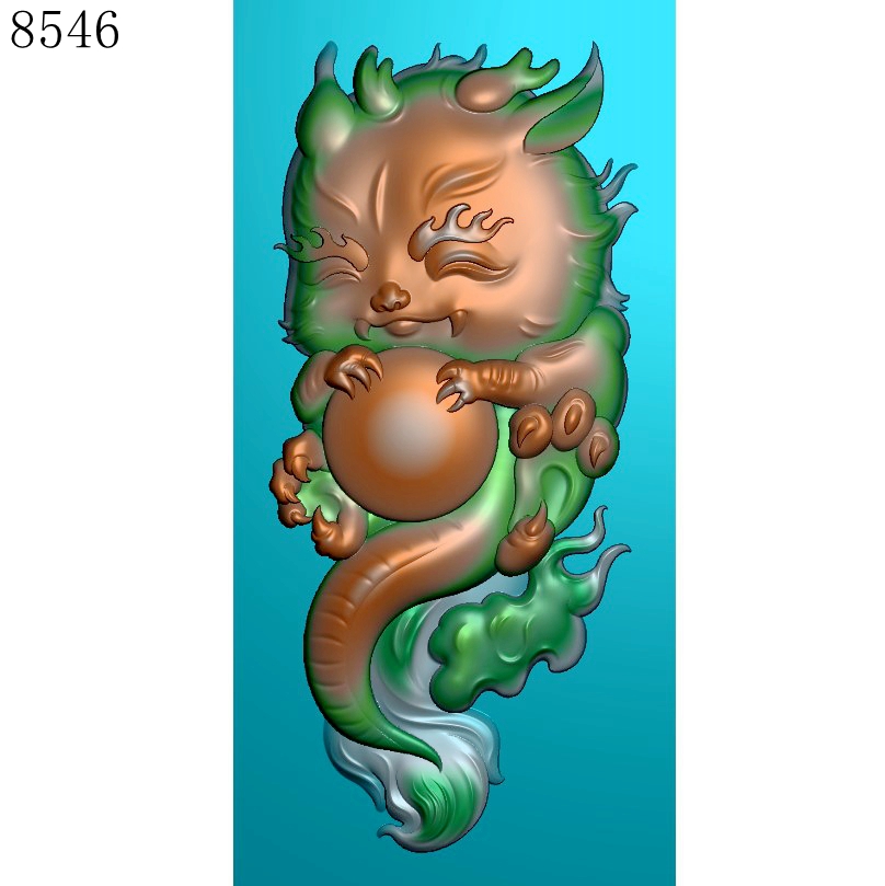 8546小龙有线精雕图JDP格式灰度图BMP格式浮雕挂件图电脑雕刻图
