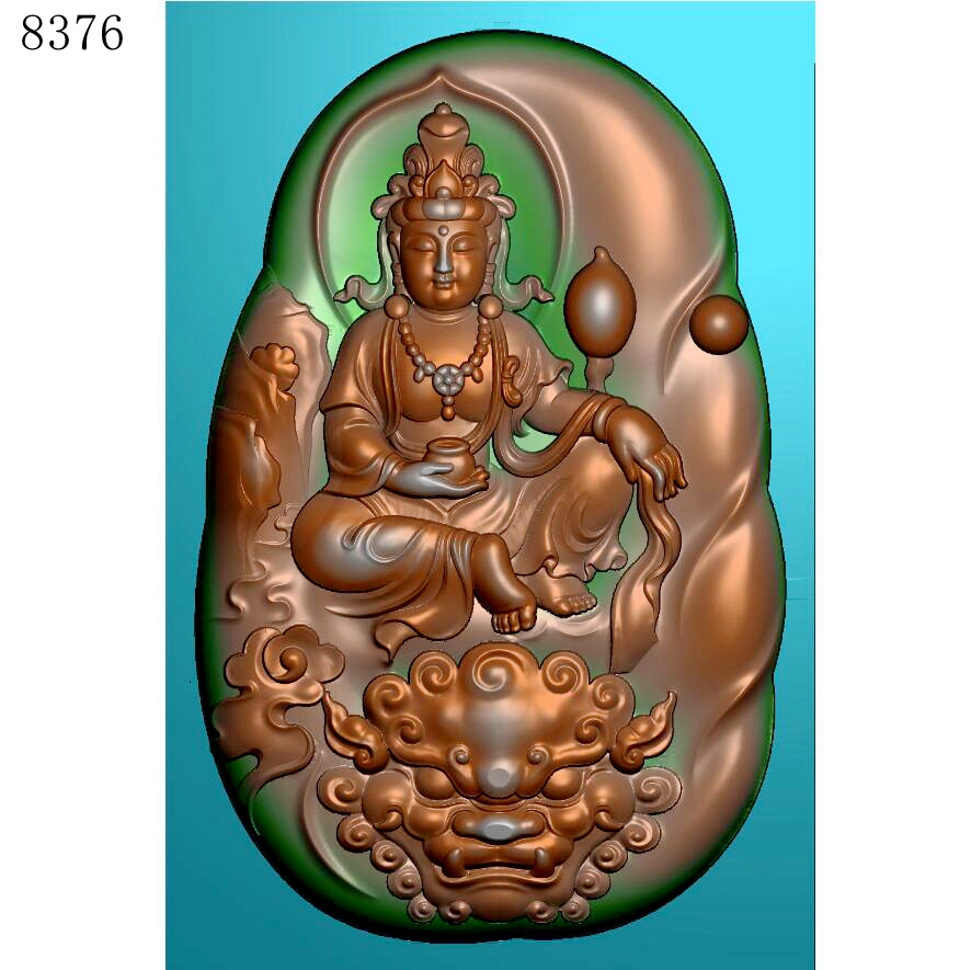 8376随型山水坐观音文殊菩萨精雕图JDP格式灰度图BMP格式浮雕挂件