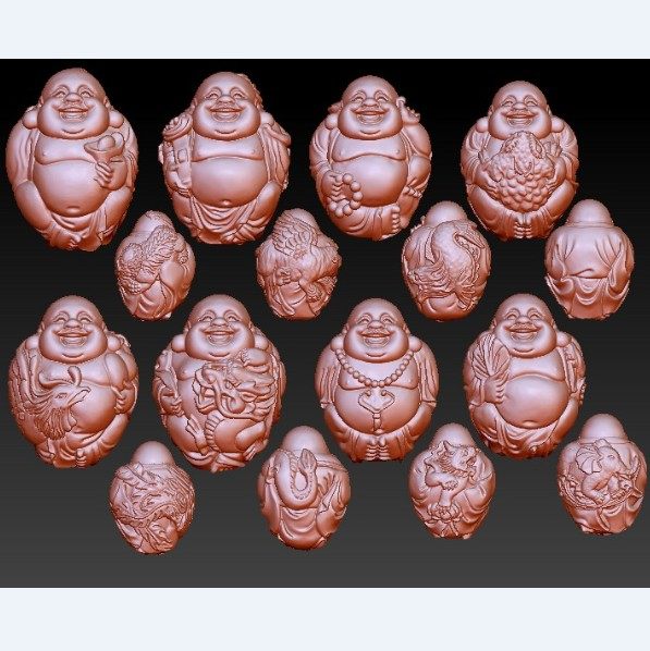 8023瑞兽弥勒橄榄核雕图圆雕图STLOBJ三维立体图圆雕图