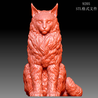 9205美洲缅因猫蹲姿圆雕图雕刻机3D打印素材STL格式模型图OBJ精雕