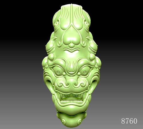 8760兽头挂饰圆雕图3d打印模型三维立体图stlobj格式雕刻图