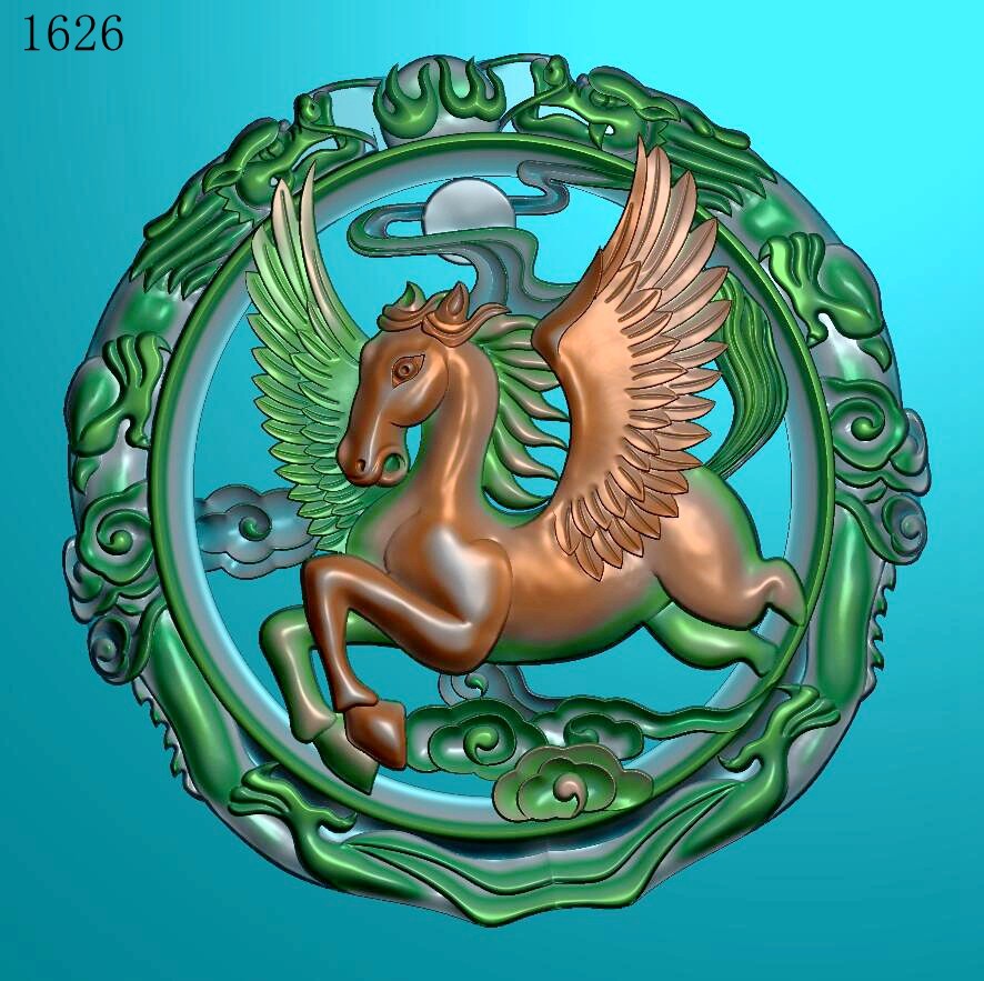飞马1626玉雕刻图北京精雕图jdp灰度图bmp挂件素材浮雕图