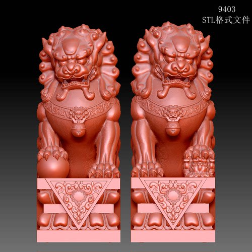 9403卷毛狮子圆雕图立体精雕2个STL格式三维立体模型3D打印精雕