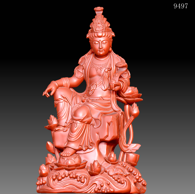 9497自在观音自由菩萨圆雕图雕刻机3D打印素材STL格式模型图OBJ