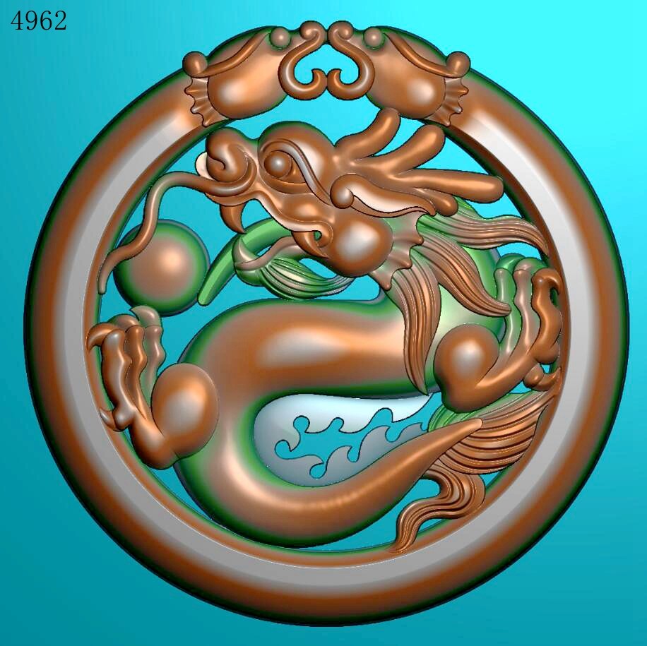 双龙牌头镂空龙4962玉雕刻北京精雕jdp灰度图bmp年挂件浮雕图