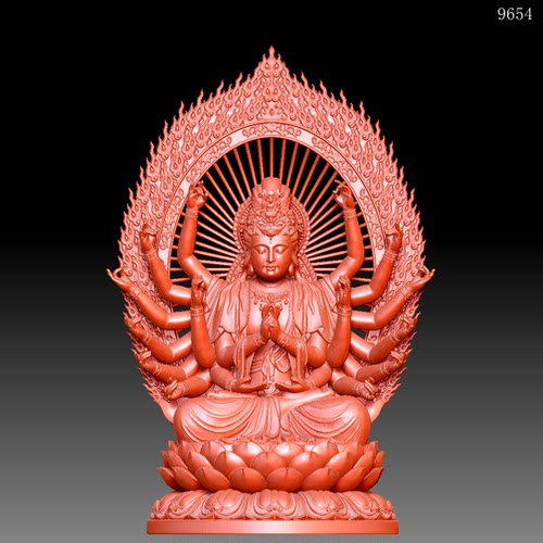 9654千手观音圆雕图雕刻机3D打印素材STL格式模型图OBJ精雕