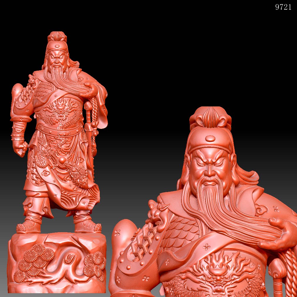 9721关公横刀圆雕图雕刻机3D打印素材STL格式模型图OBJ精雕图片