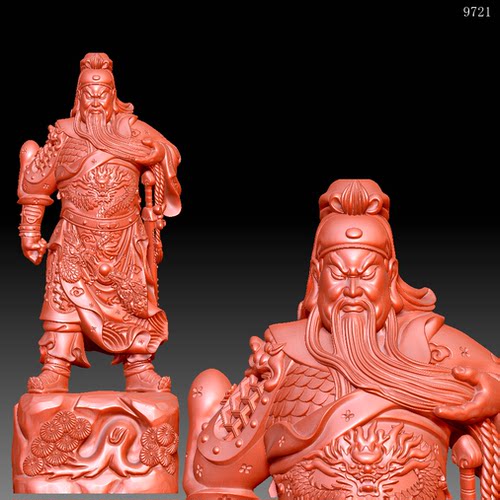 9721关公横刀圆雕图雕刻机3D打印素材STL格式模型图OBJ精雕
