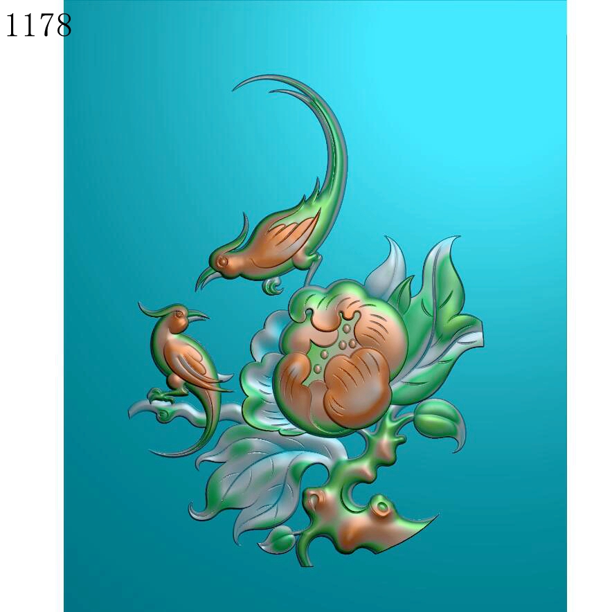 花鸟牡丹1178玉雕雕刻图北京精雕jdp灰度图bmp挂件素材浮雕图