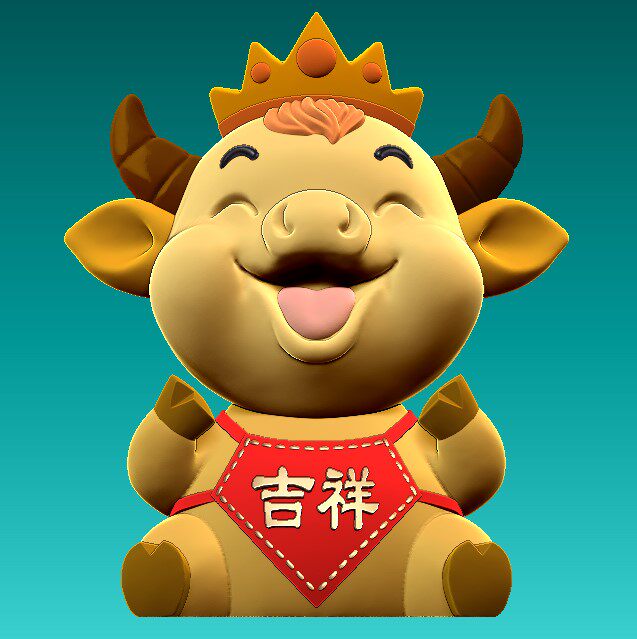 8221吉祥小牛牛2021年新款卡通牛圆雕图stl和obj格式精修生肖