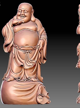 Y275布袋弥勒笑雕刻图三维立体精雕图四轴圆雕图STL3D
