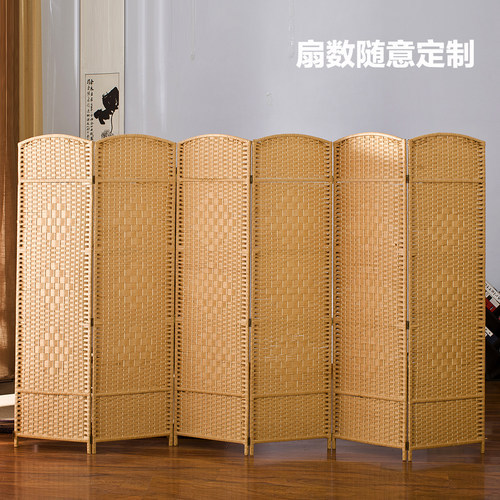 中式简易草编屏风隔断折叠移动