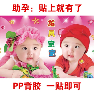 龙凤胎宝宝画报墙贴求送子图片助备孕男女双胞婴儿年画娃娃海报