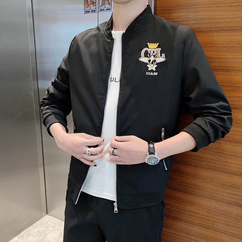 A438-518-P60秋季上新修身青年外套立领螺纹袖口刺绣休闲夹克潮,男装夹克,电商A438
