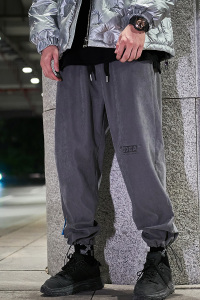 5156 冬装新款加绒加厚阔腿裤男潮流宽松休闲束脚裤子图片