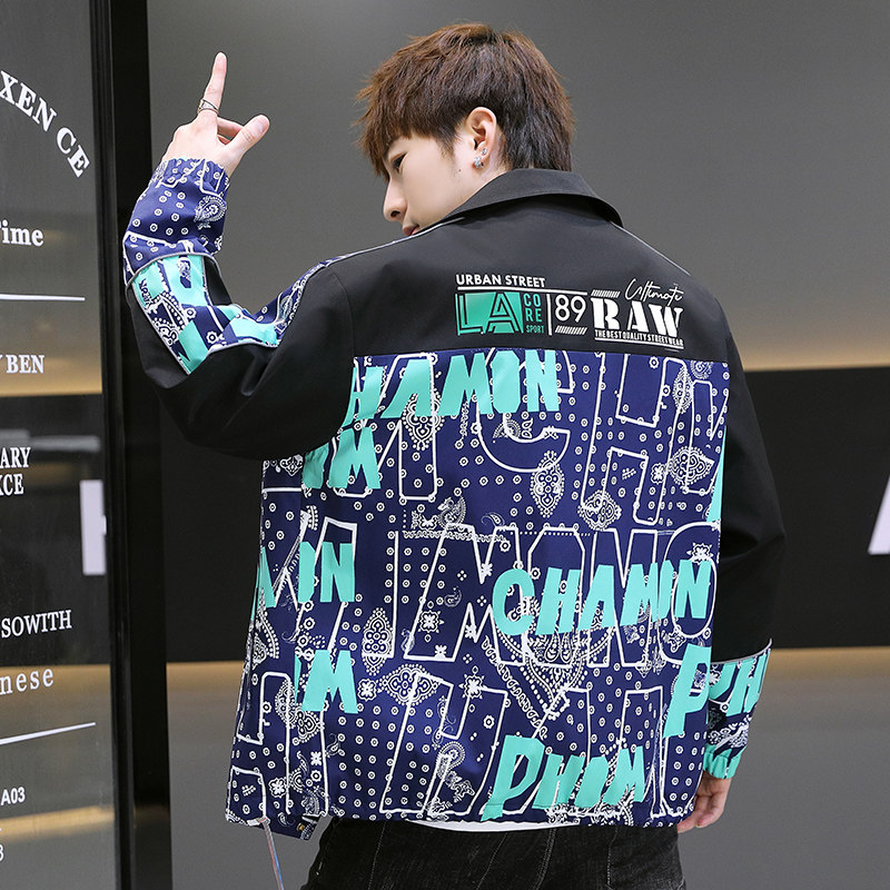 外套春季2025新款港风ins潮男生拼接夹克痞帅上衣服A438-609-P70,男装夹克,电商A438