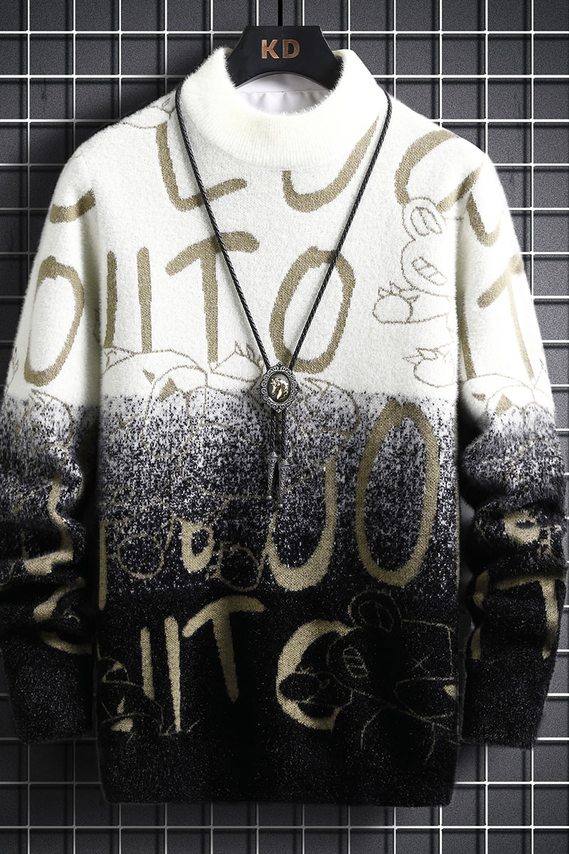 A438-2125-P652025秋冬新款宽松高品质毛衣款防貂绒半高领针织衫,男装针织衫/毛衣,电商A438
