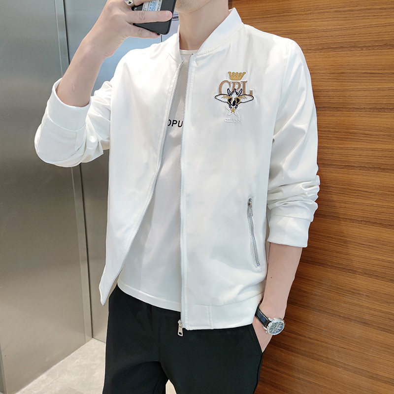 A438-518-P60秋季上新修身青年外套立领螺纹袖口刺绣休闲夹克潮,男装夹克,电商A438