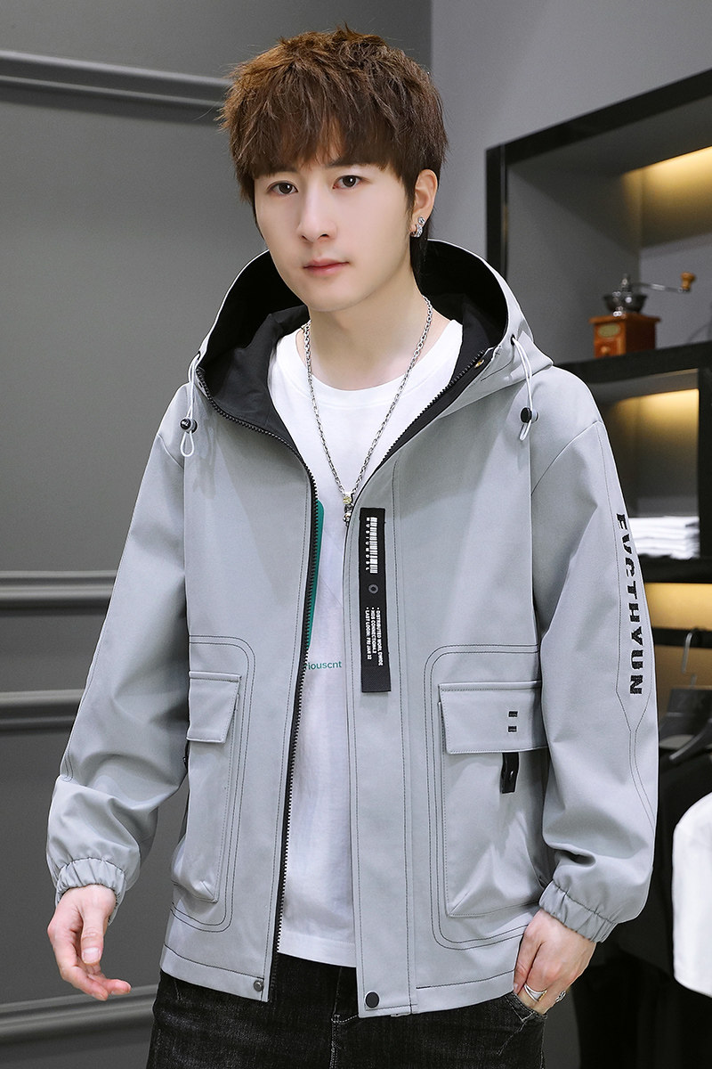 2025春秋潮牌工装连帽宽松短款夹克外套韩版休闲男A436-607-P70,男装夹克,电商A438