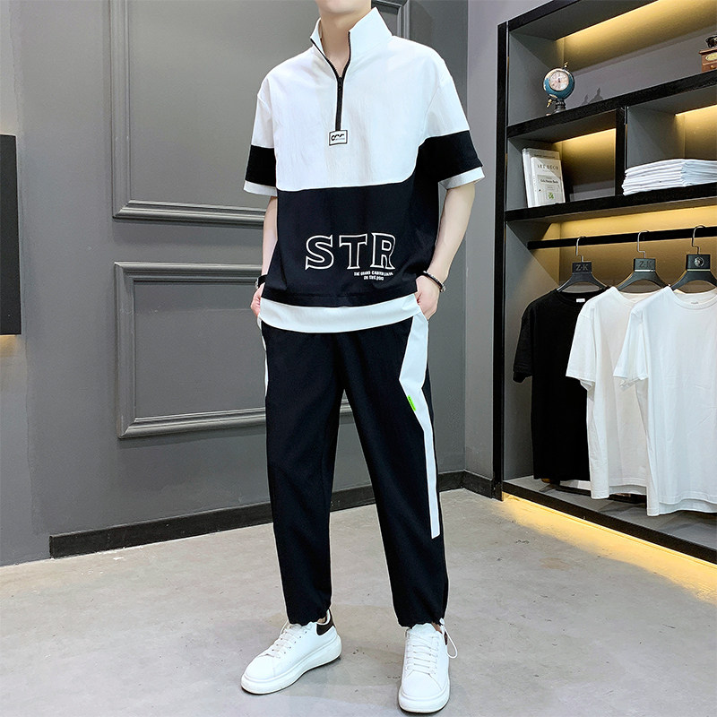2025男生t恤套装夏季新款韩版潮流短袖衣服帅气一套A438-611-P70,男装T恤,电商A438
