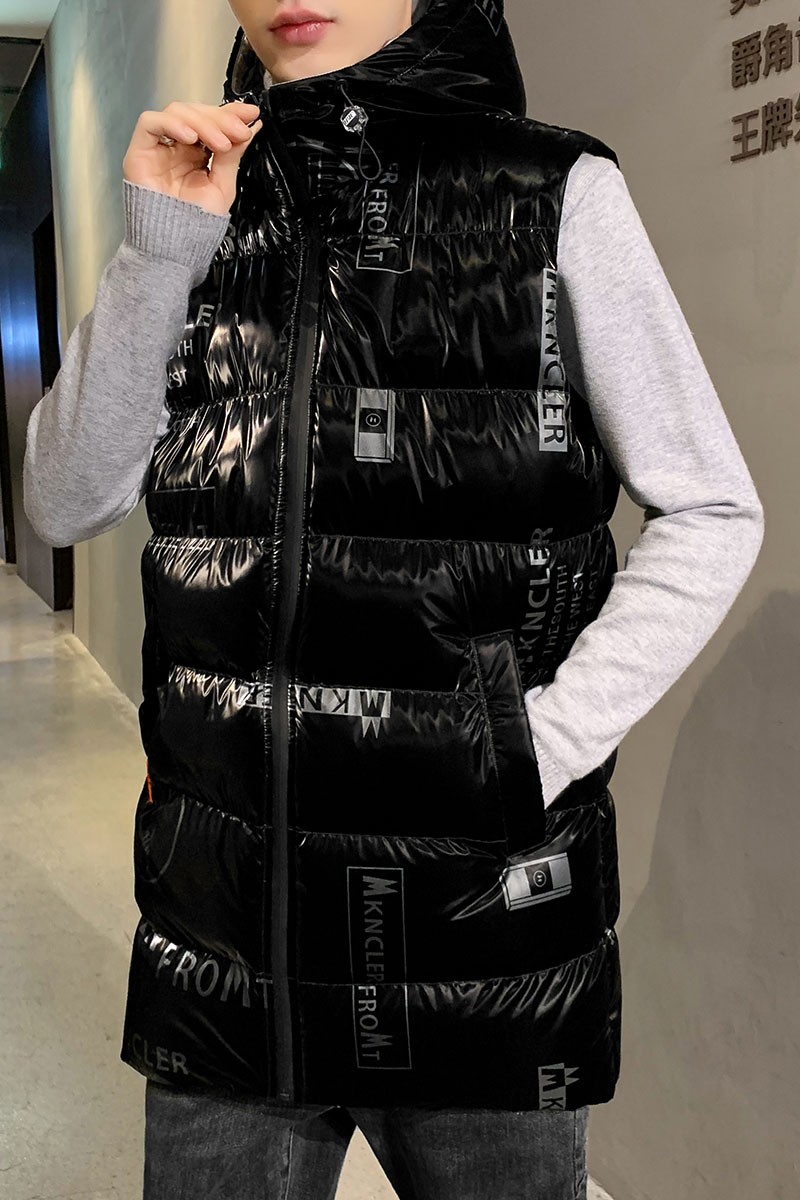 A438-MJ02-P852025秋冬新款连帽宽松中长款外套休闲青年亮面马甲,女装短外套,电商A438