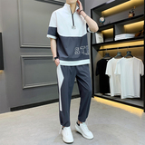 2025男生t恤套装夏季新款韩版潮流短袖衣服帅气一套A438-611-P70，男装T恤，电商A438