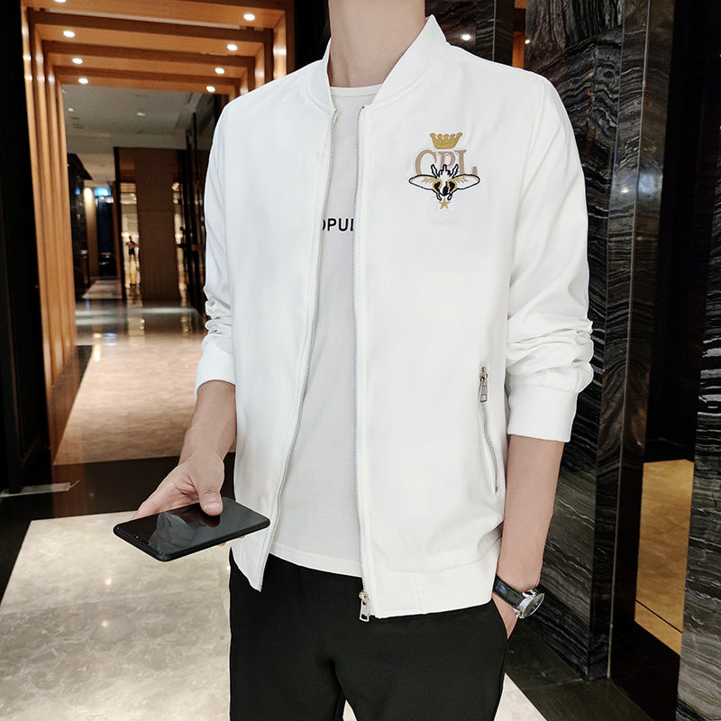 A438-518-P60新款立领长袖螺纹弹力袖口刺绣青年修身休闲夹克潮,男装夹克,电商A438