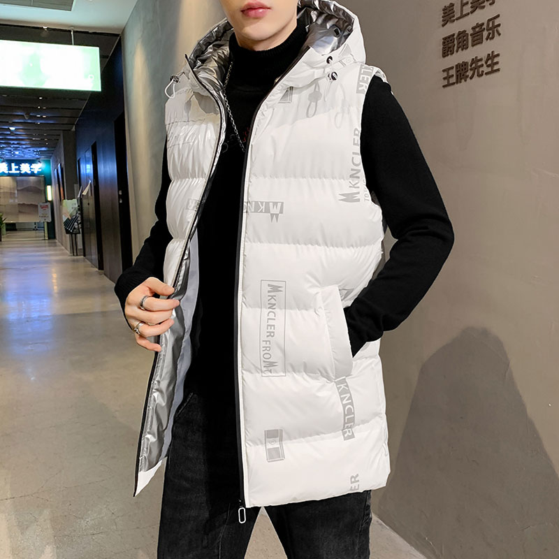 A438-MJ02-P852025秋冬新款连帽宽松中长款外套休闲青年亮面马甲,女装短外套,电商A438