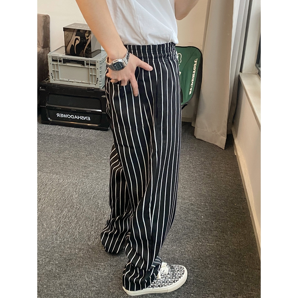 【官网免税】BEAMS NNDS裤子黑色条纹西装裤女高街宽松垂感男阔腿