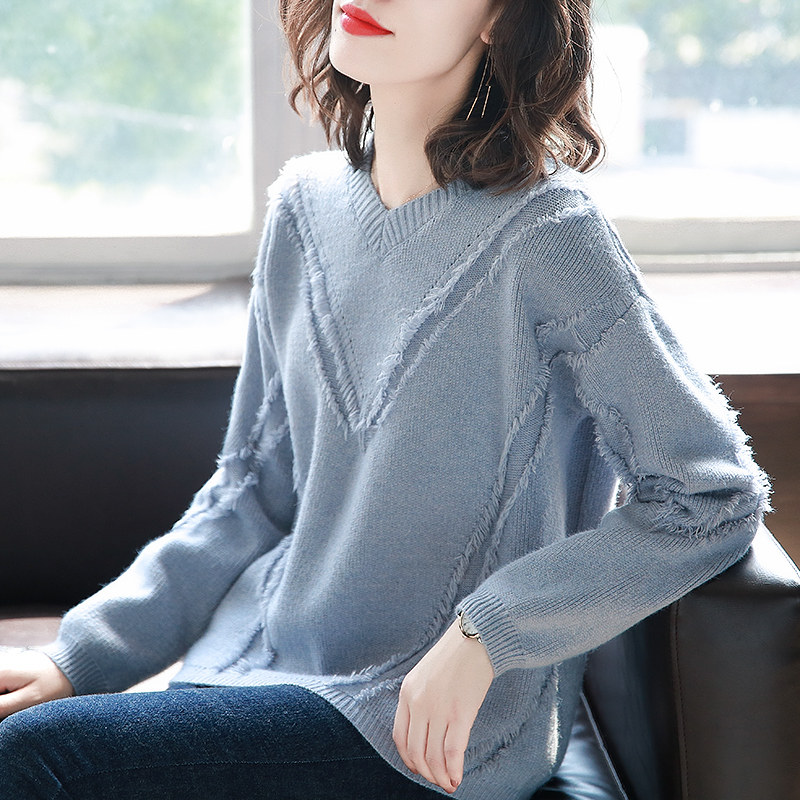 Bausch Li V-neck Long sleeve Sweater leisure time fashion sweater Easy Autumn Women's wear 219 new pattern All-match coatin the Women's clothing/Boutique , Sweaters  category - from Buy2taobao.com to provide professional Taobao agent buy service