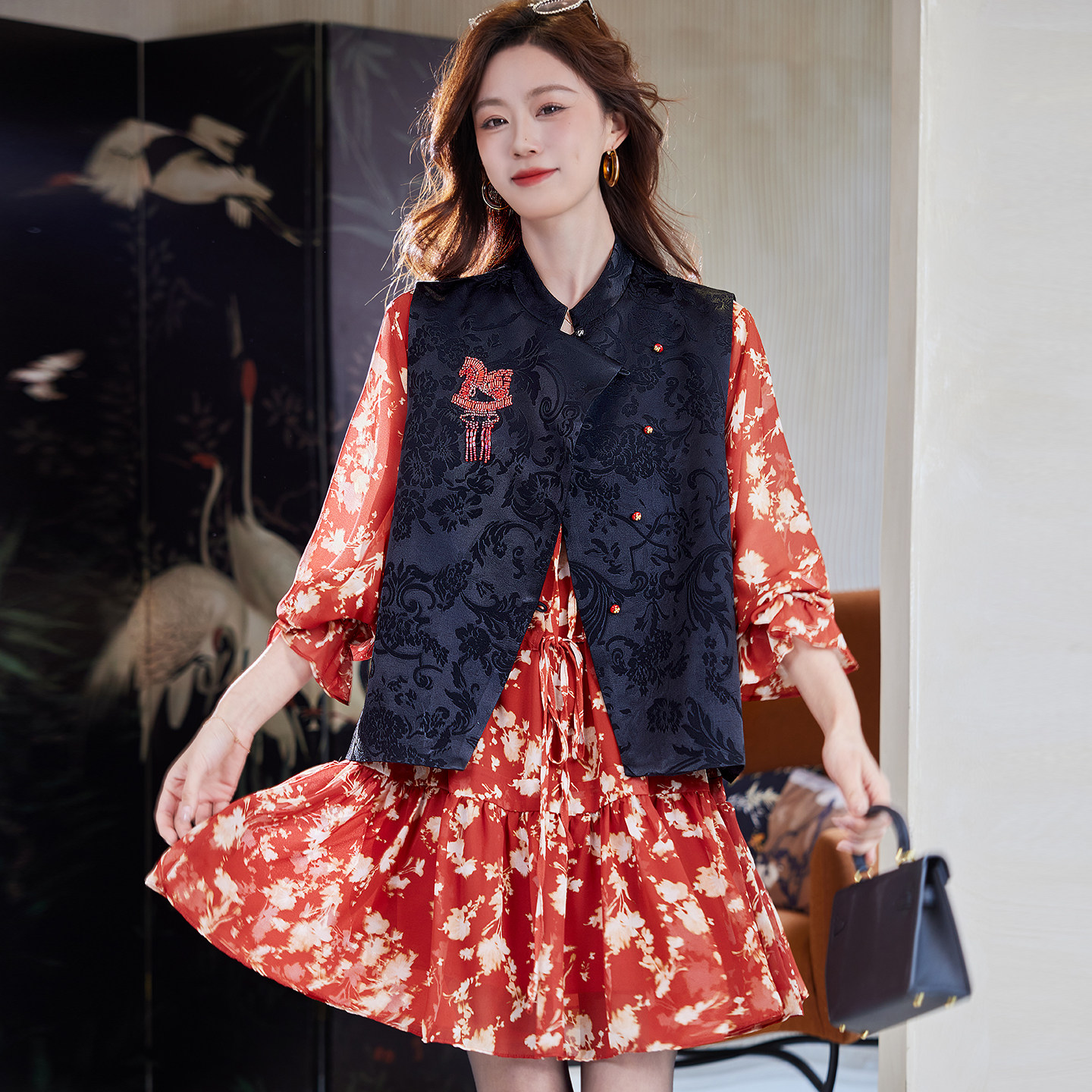 宝诗黎新中式钉珠提花马甲2026春季气质简约宽松百搭国风外套女,女装/女士精品,马夹,淘宝优惠券,粉丝福利购,淘宝优惠卷