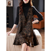 洋气无袖 宝诗黎V领亮丝提花背心裙2026春季 气质高级感新款 连衣裙