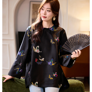 宝诗黎【新品价348元】圆领亮丝刺绣衬衫AAL1112