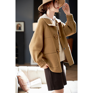 百搭休闲小个子上衣 韩版 宝诗黎翻领宽松短款 毛呢外套女2026春季