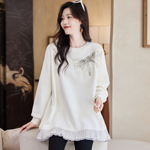 宝诗黎中长款钉珠宽松卫衣2026早春新款简约慵懒百搭休闲大码女装